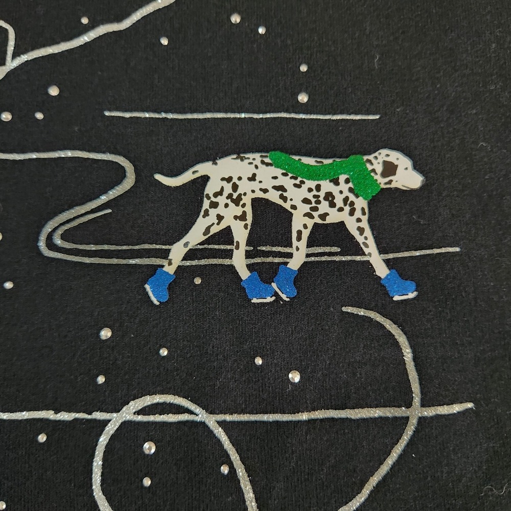 Ice Skating Dogs Cotton T-Shirt Large Black Glitter Whimsigoth Holiday Novelty - Picture 7 of 10